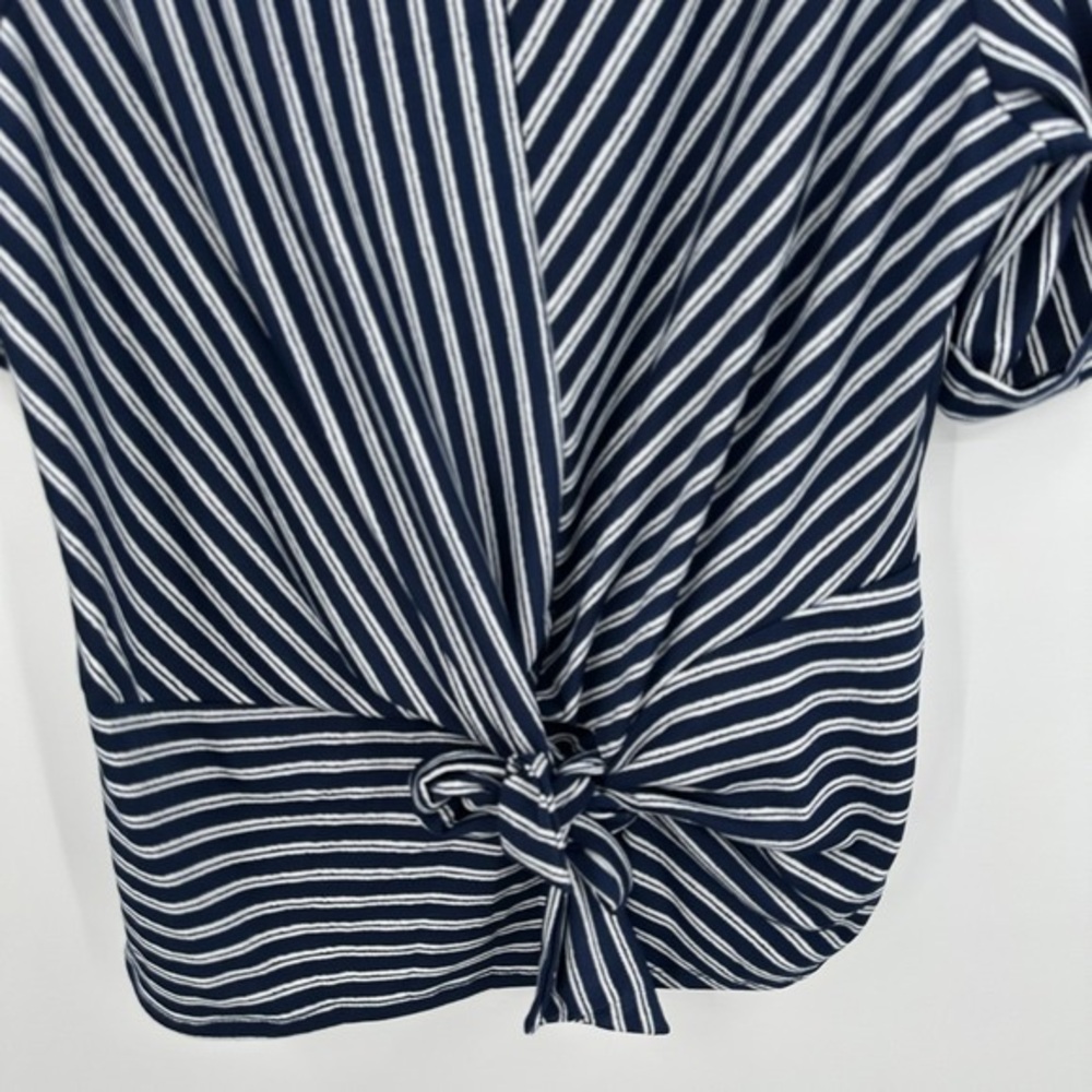 Striped Navy Tie-Front Women’s Top - Picture 3 of 4
